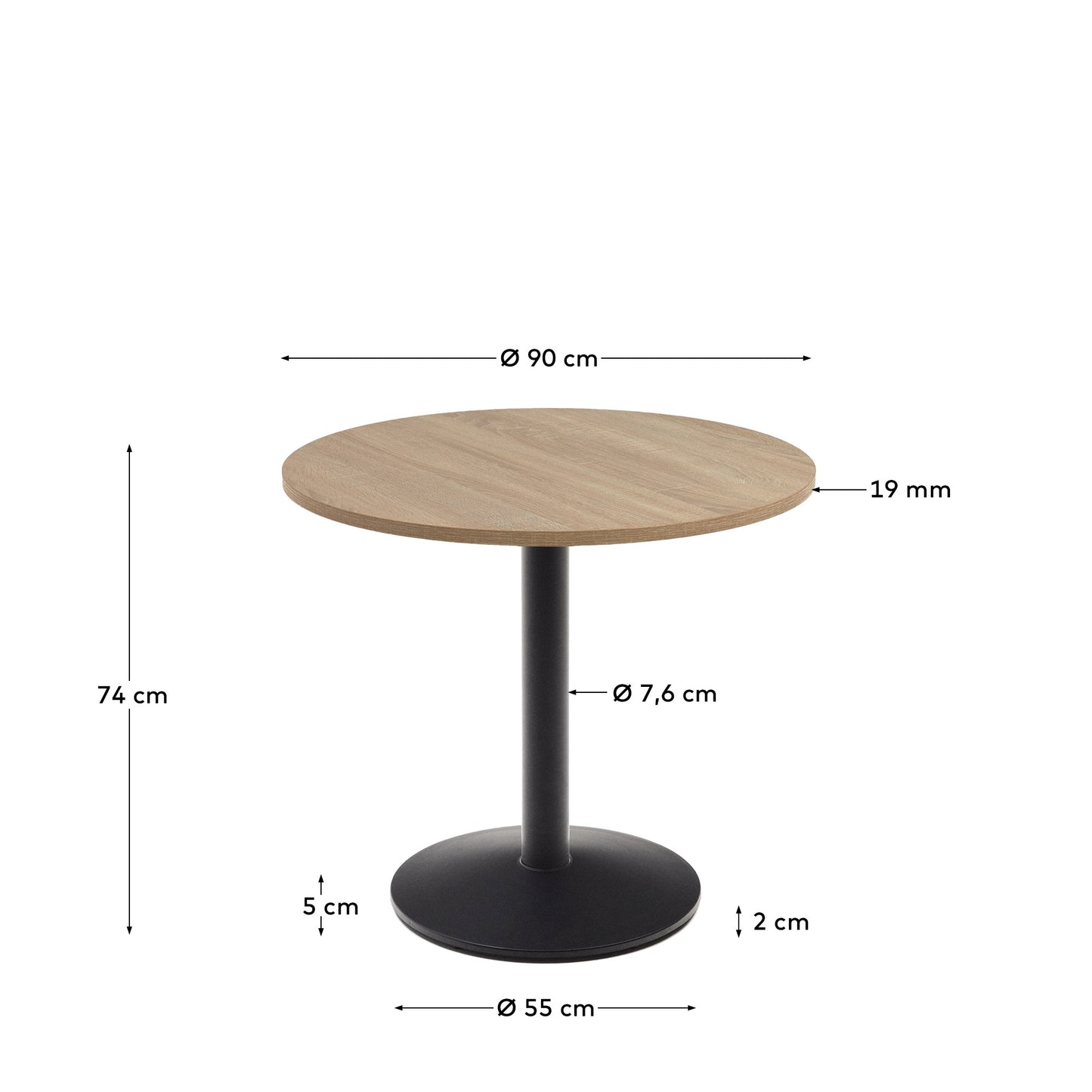 Tavolo rotondo da bar Esilda piano in melammina naturale con gamba di metallo rifinita in nero Ø 90 cm