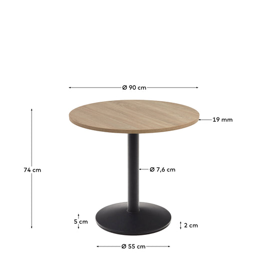 Tavolo rotondo da bar Esilda piano in melammina naturale con gamba di metallo rifinita in nero Ø 90 cm