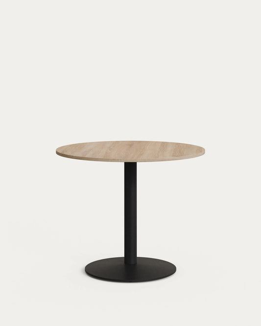 Tavolo rotondo da bar Esilda piano in melammina naturale con gamba di metallo rifinita in nero Ø 90 cm