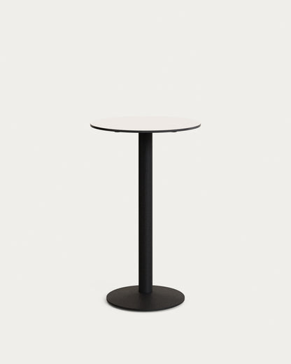 Tavolo alto rotondo da bar Esilda piano in bianco con gamba di metallo rifinita in nero Ø 60 cm