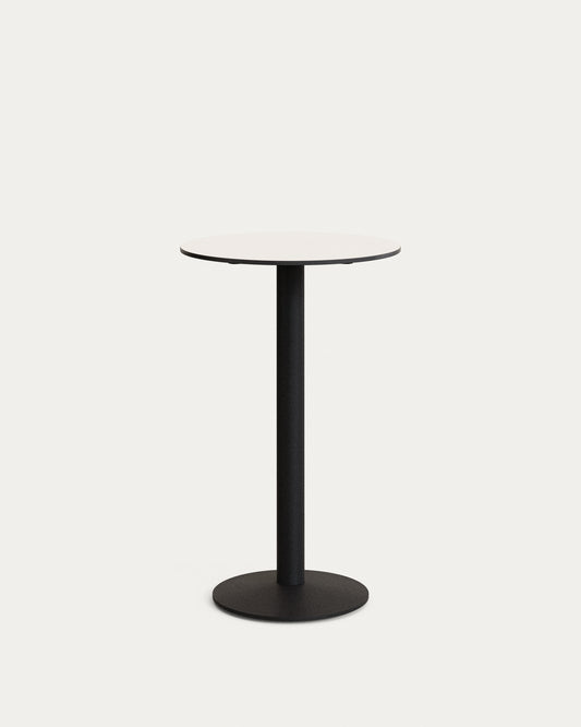Tavolo alto rotondo da bar Esilda piano in bianco con gamba di metallo rifinita in nero Ø 60 cm