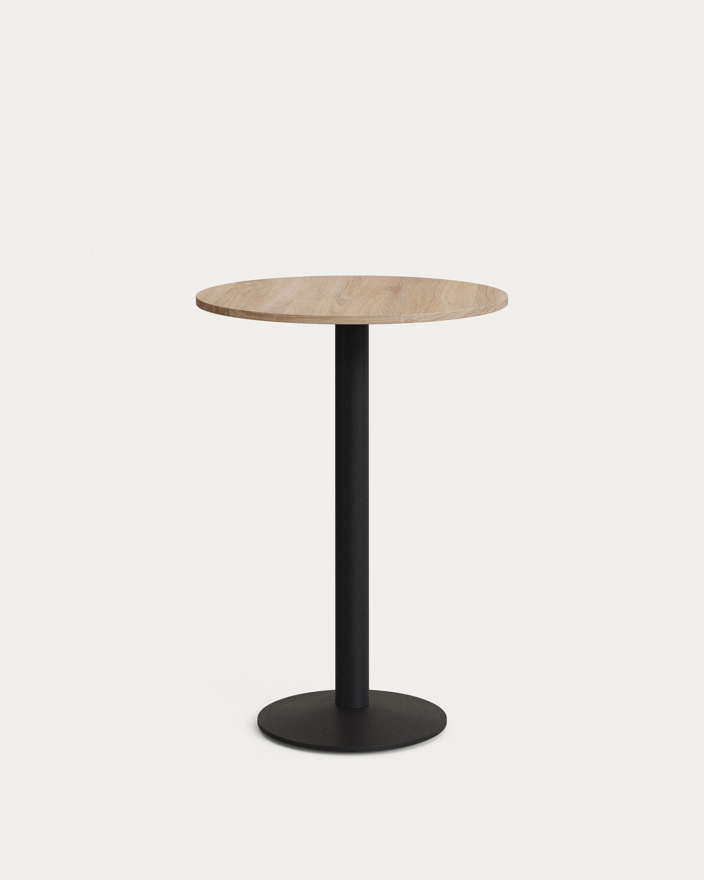 Tavolo alto rotondo da bar Esilda piano in melammina naturale con gamba di metallo rifinita in nero Ø 60 cm