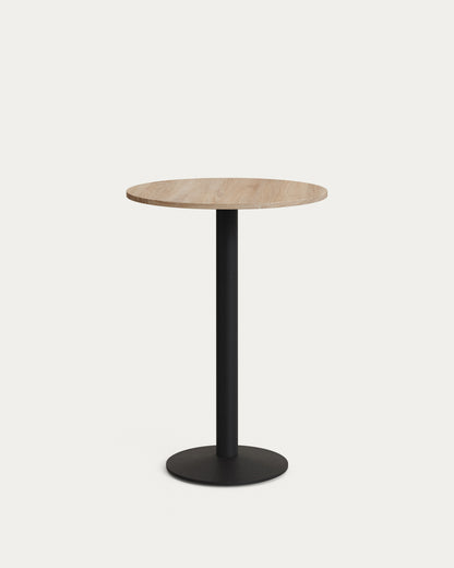 Tavolo alto rotondo da bar Esilda piano in melammina naturale con gamba di metallo rifinita in nero Ø 60 cm