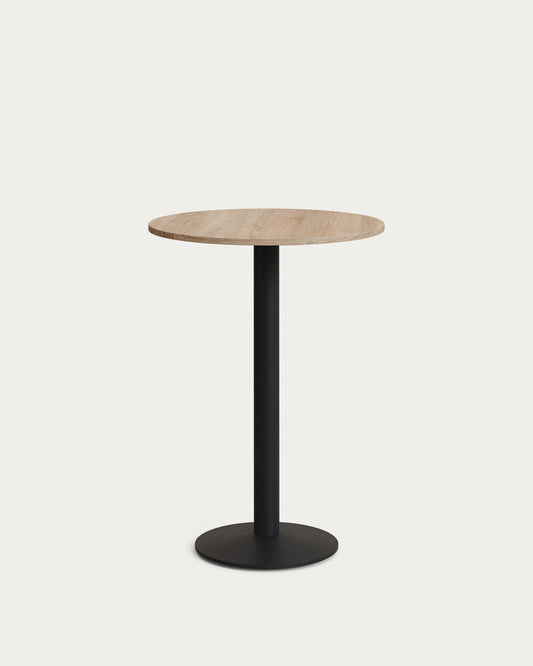 Tavolo alto rotondo da bar Esilda piano in melammina naturale con gamba di metallo rifinita in nero Ø 60 cm