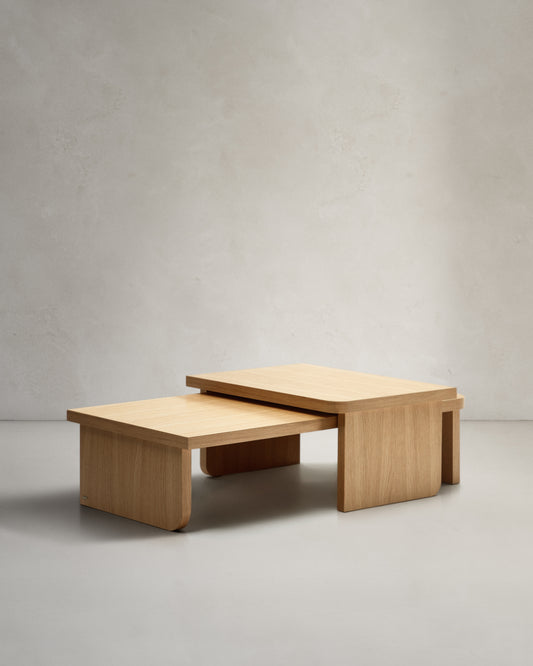 Set Oaq di 2 tavolini impiallacciato rovere finitura naturale