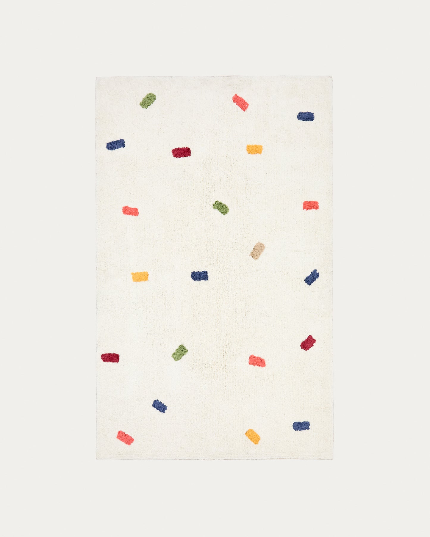 Tappeto Epifania in 100% cotone bianco con pois multicolore 150 x 200 cm