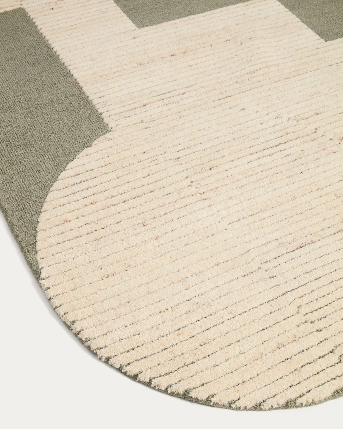 Tappeto Bralen in lana jacquard verde e beige 200 x 300 cm