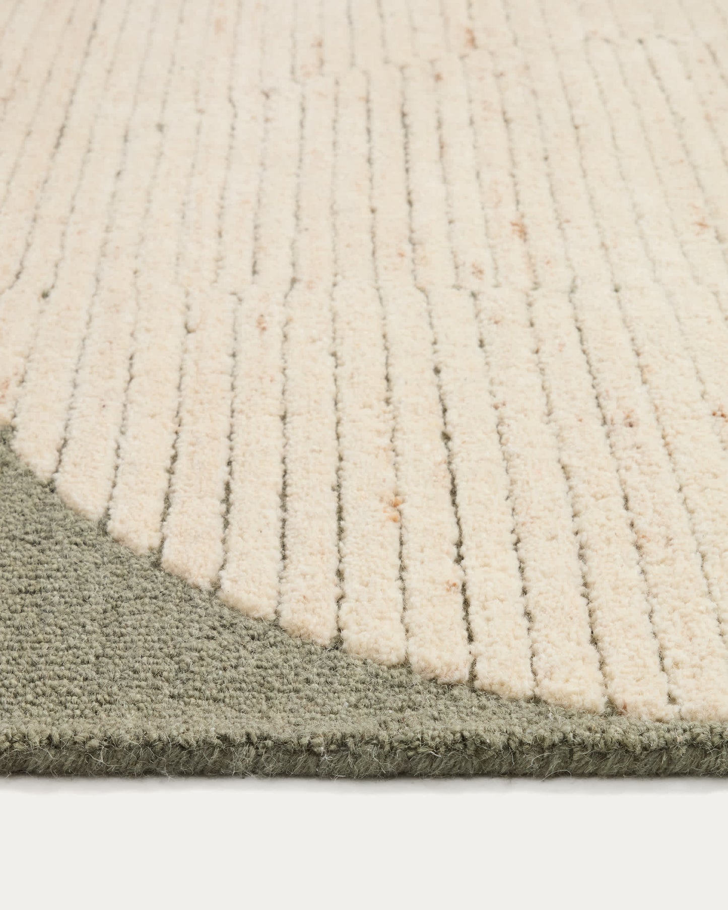 Tappeto Bralen in lana jacquard verde e beige 200 x 300 cm