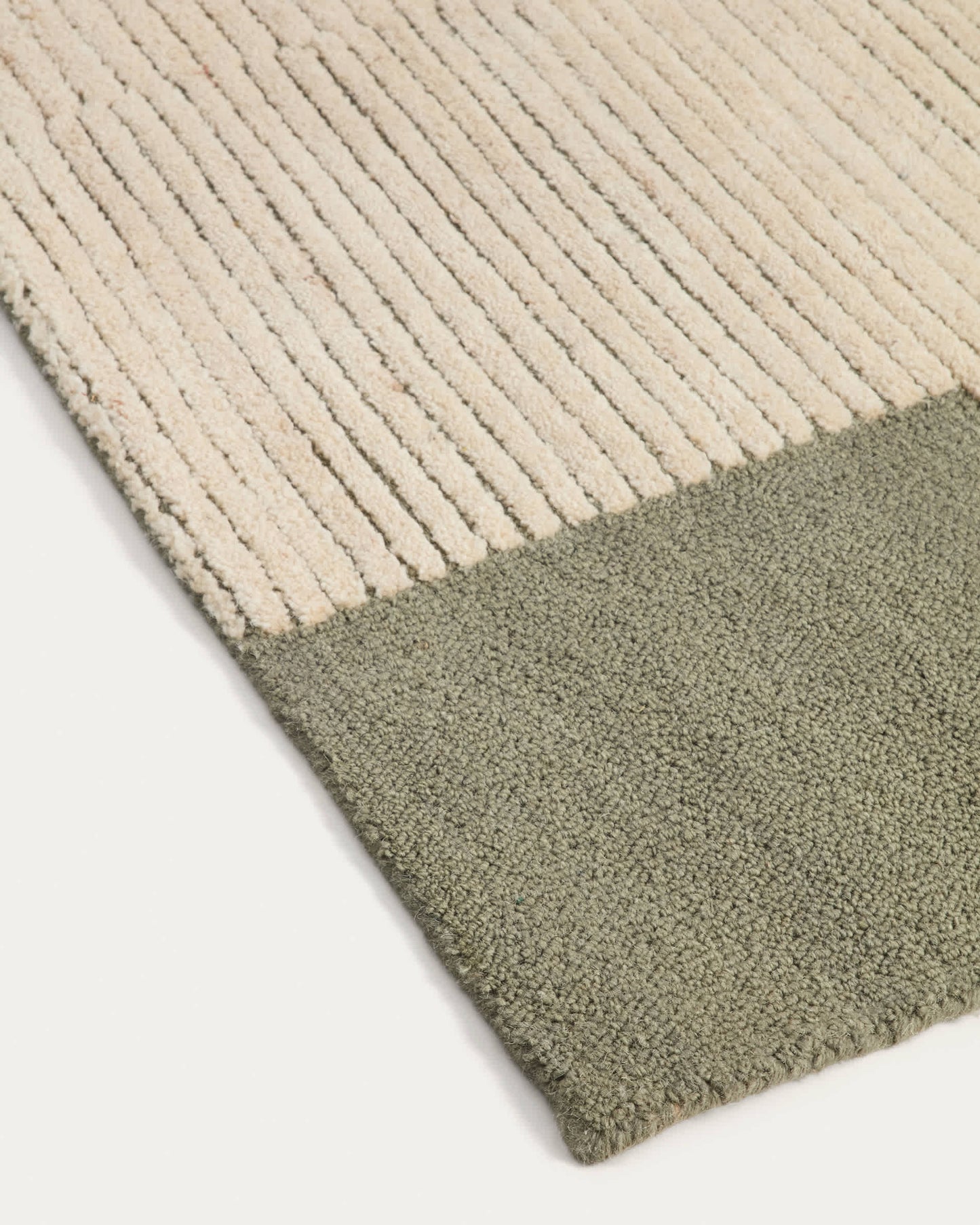 Tappeto Bralen in lana jacquard verde e beige 200 x 300 cm
