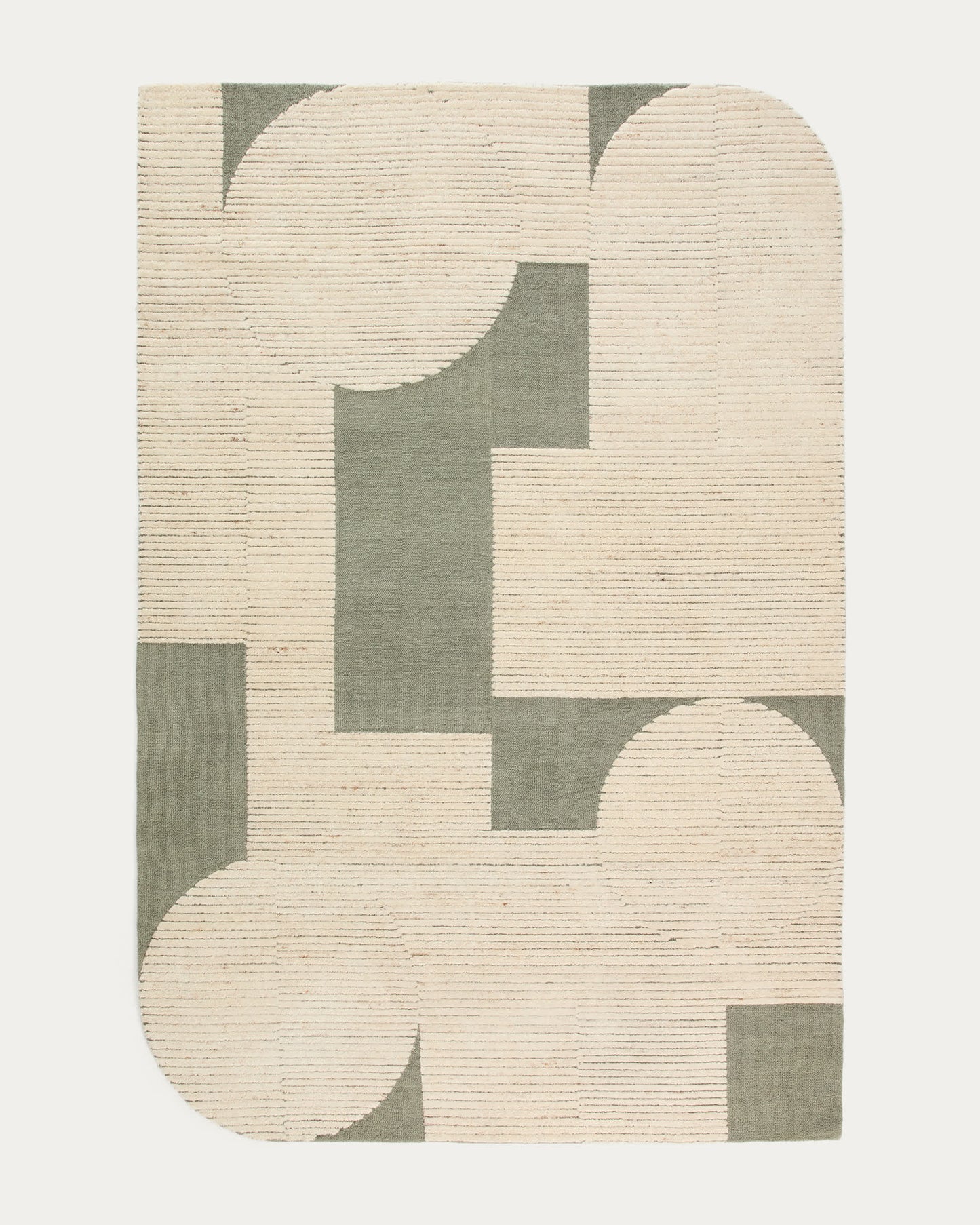Tappeto Bralen in lana jacquard verde e beige 200 x 300 cm