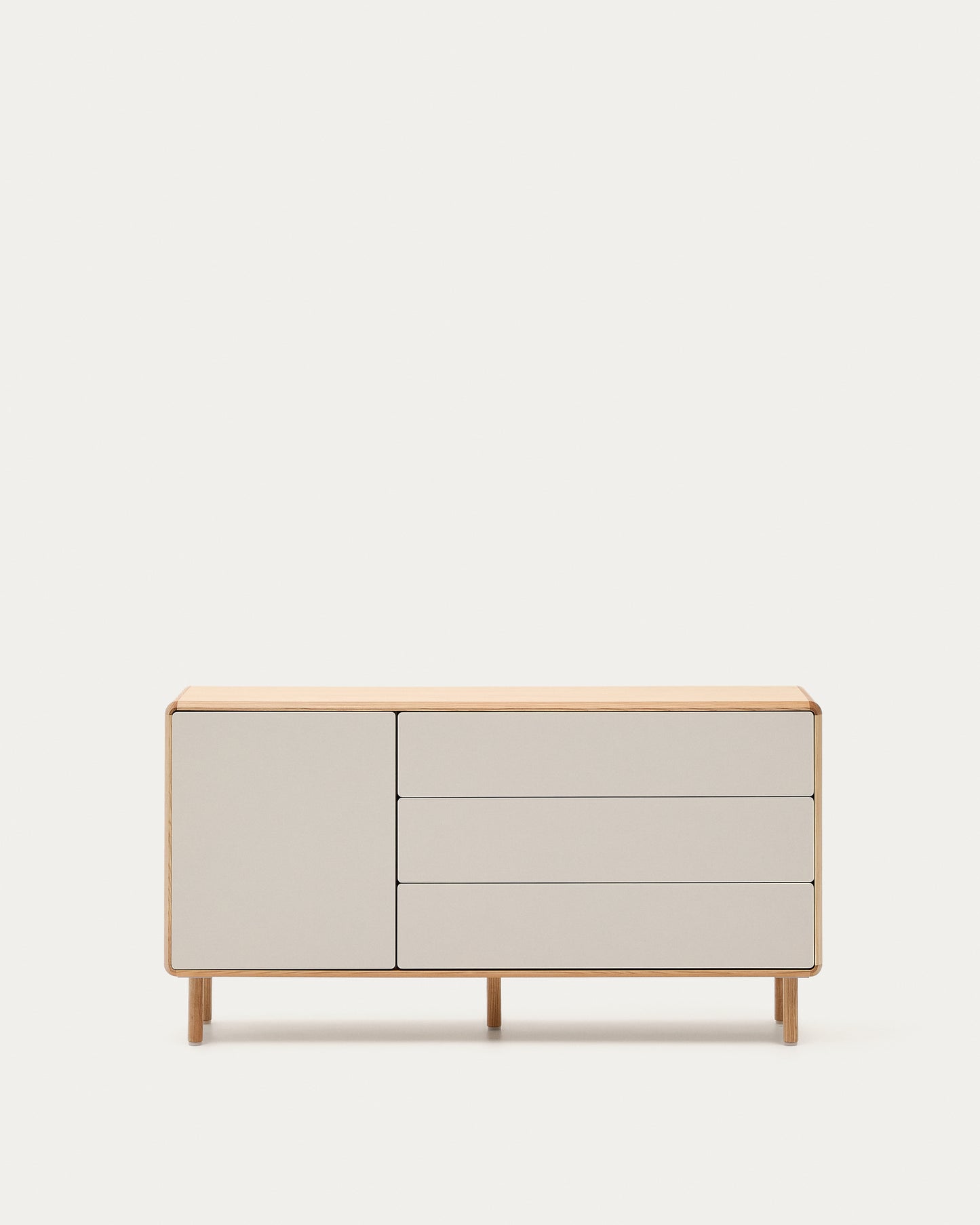 Credenza Anielle 1 anta 3 cassetti in legno massello e impiallacciato frassino 150 x 78 cm