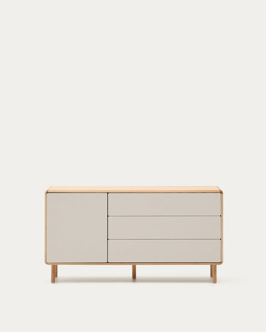 Credenza Anielle 1 anta 3 cassetti in legno massello e impiallacciato frassino 150 x 78 cm
