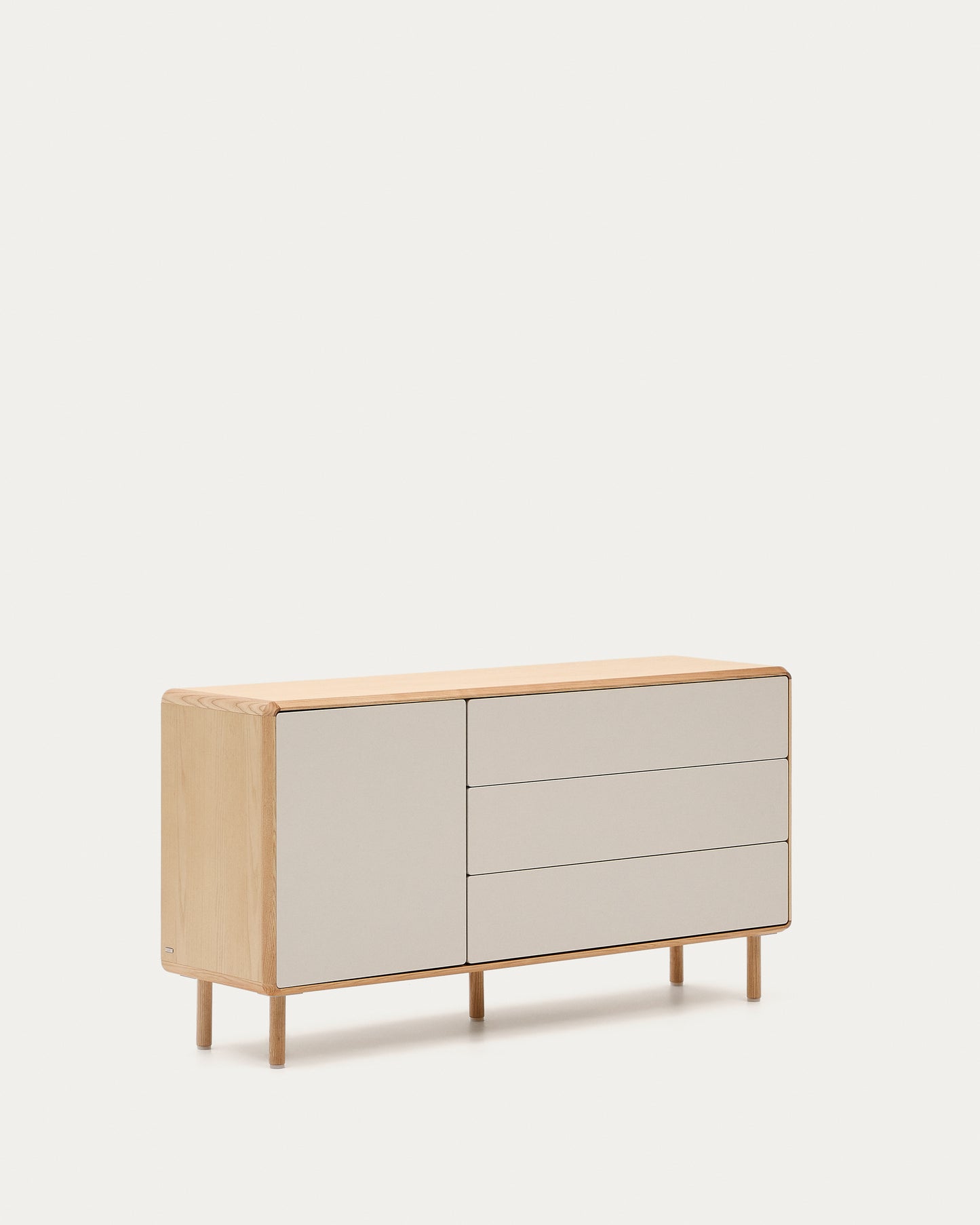 Credenza Anielle 1 anta 3 cassetti in legno massello e impiallacciato frassino 150 x 78 cm