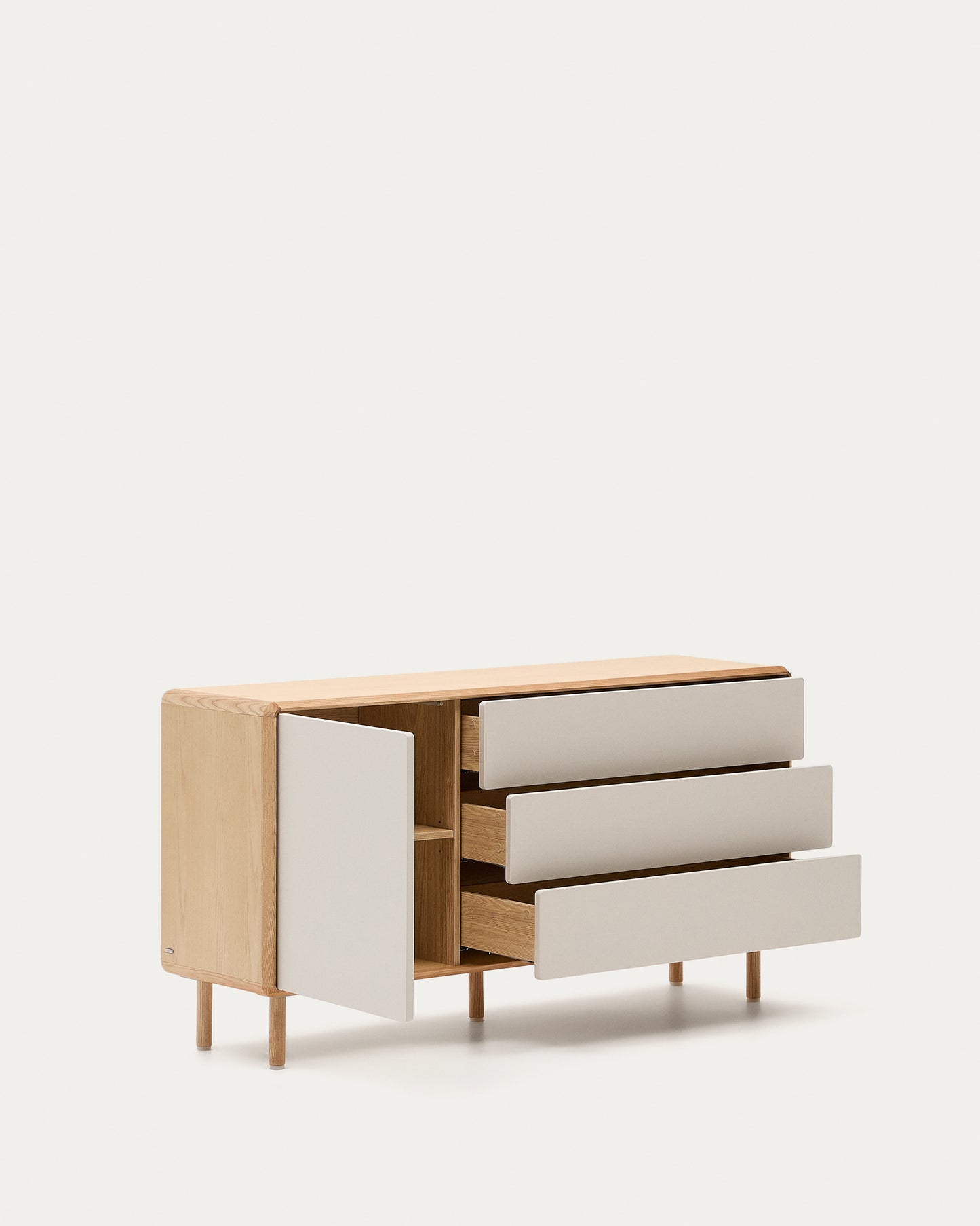 Credenza Anielle 1 anta 3 cassetti in legno massello e impiallacciato frassino 150 x 78 cm