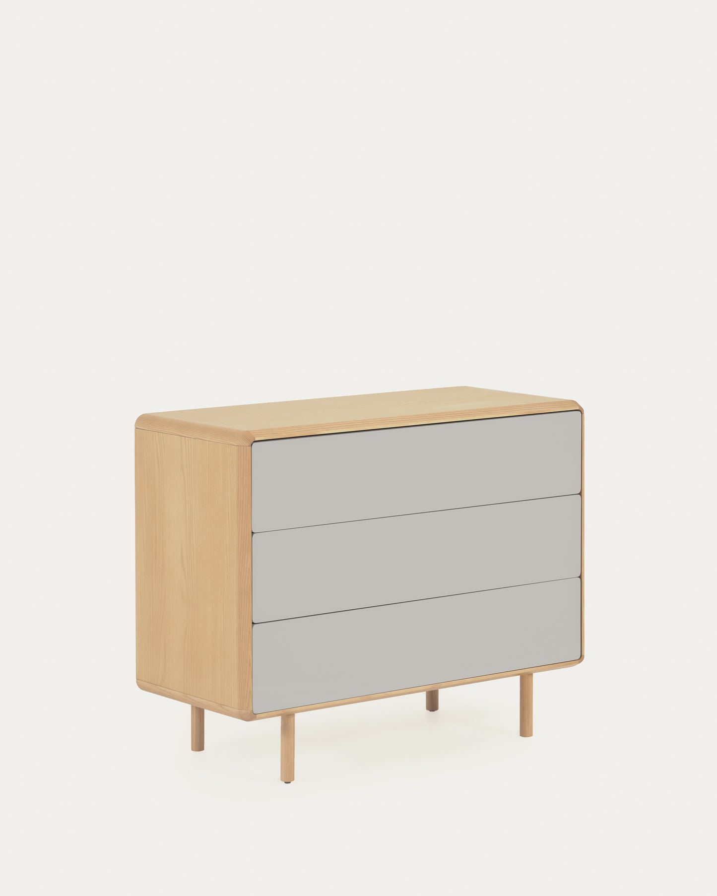 Comò Anielle 3 cassetti in legno massello e impiallacciato frassino 99 x 78,5 cm