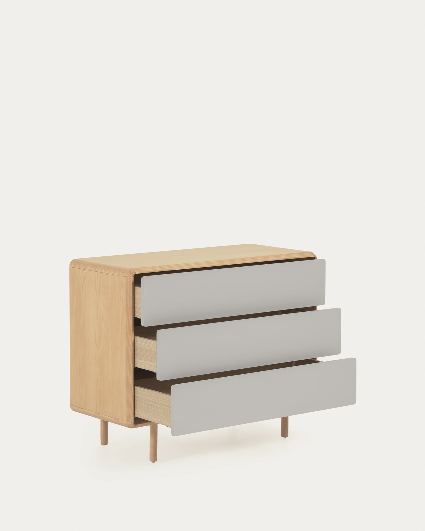 Comò Anielle 3 cassetti in legno massello e impiallacciato frassino 99 x 78,5 cm