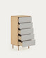 Cassettiera Anielle 5 cassetti in legno massello e impiallacciato frassino 60 x 117 cm
