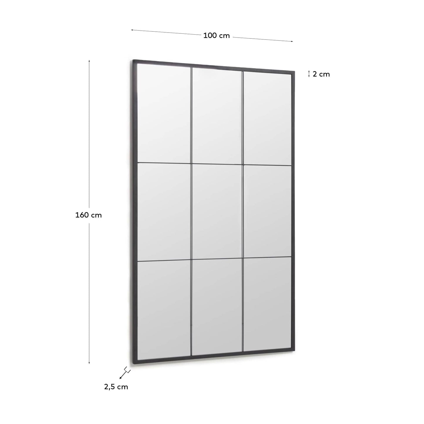 Specchio Ulrica in metallo nero 100 x 160 cm