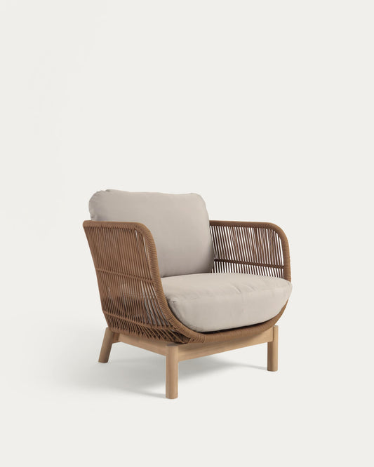 Poltrona Catalina in corda beige e legno massello di acacia