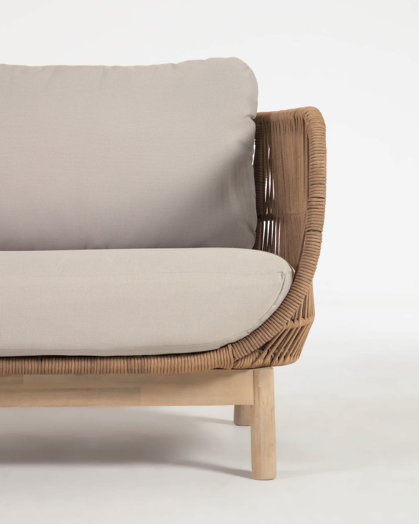 Divano Catalina 3 posti in corda beige e legno massello di acacia 170 cm