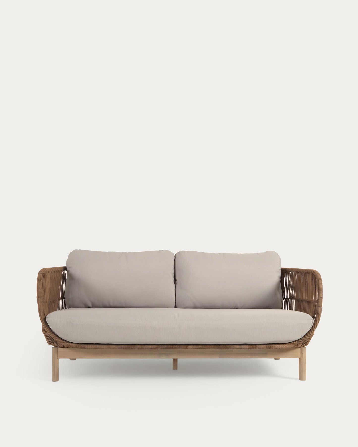 Divano Catalina 3 posti in corda beige e legno massello di acacia 170 cm