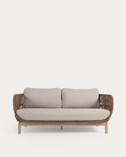 Divano Catalina 3 posti in corda beige e legno massello di acacia 170 cm