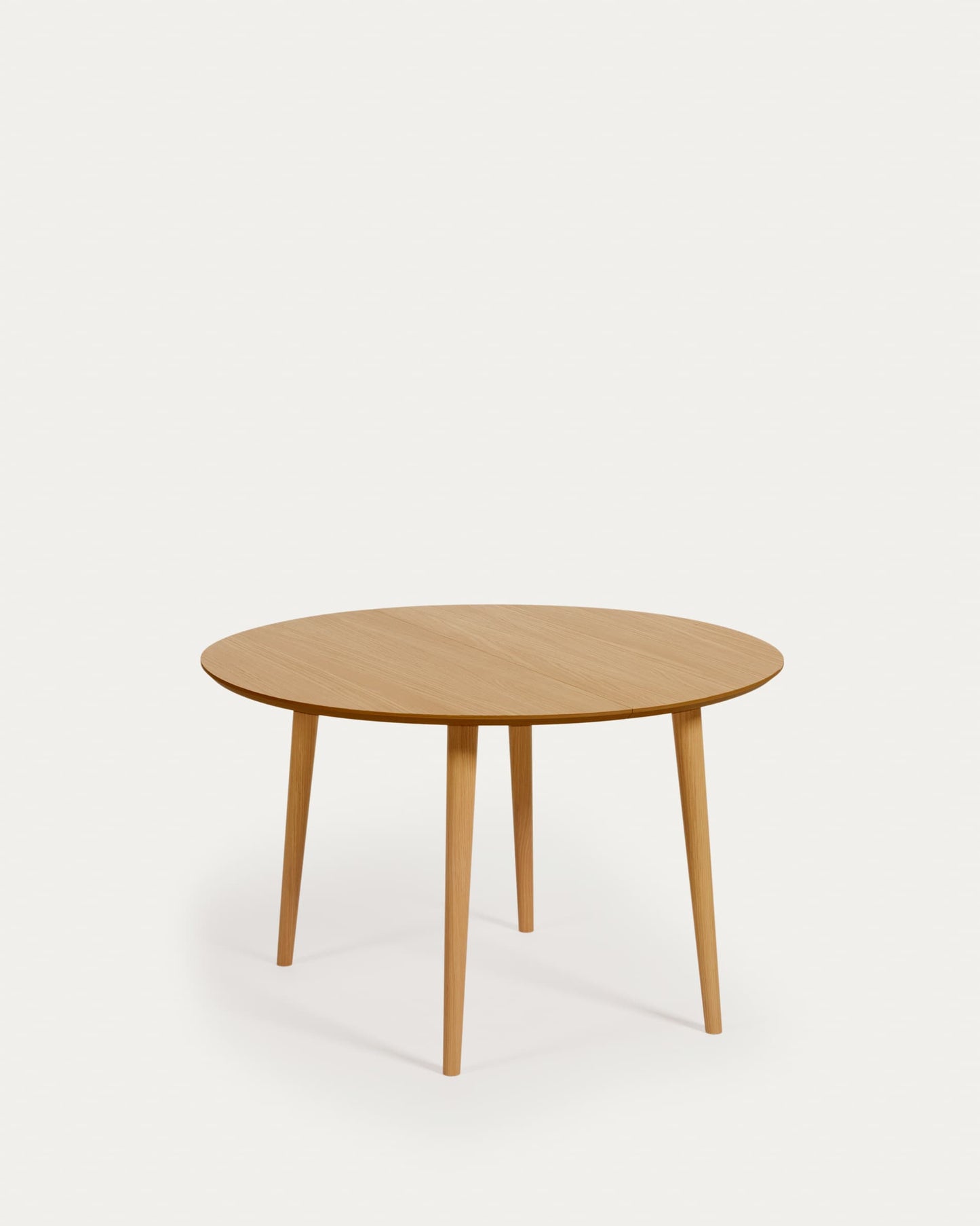 Tavolo rotondo allungabile Oqui impiallacciato rovere gambe in massello Ø 120(200)x 120cm