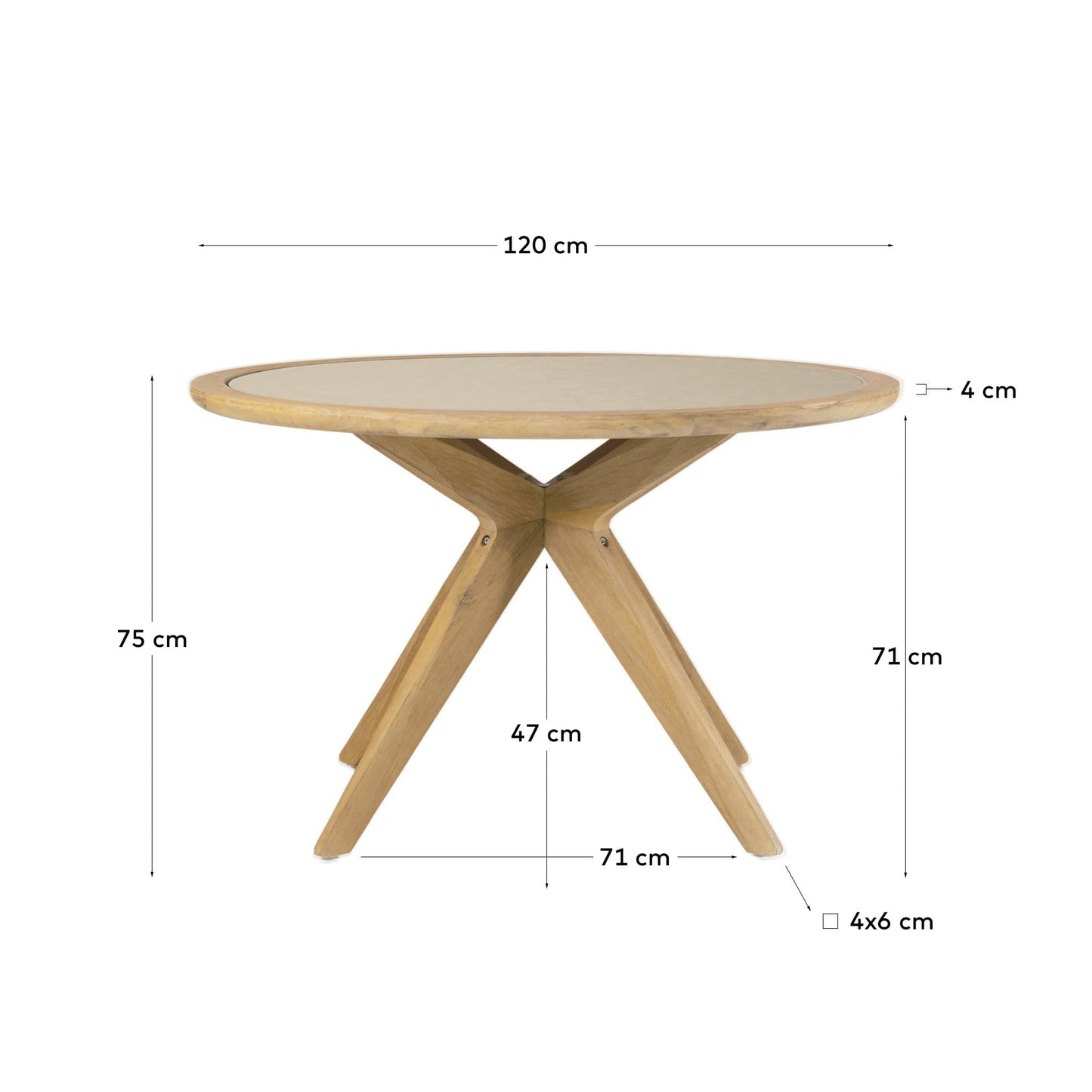 Tavolo rotondo Julieta in polycement beige e legno massiccio di acacia Ø 120 cm