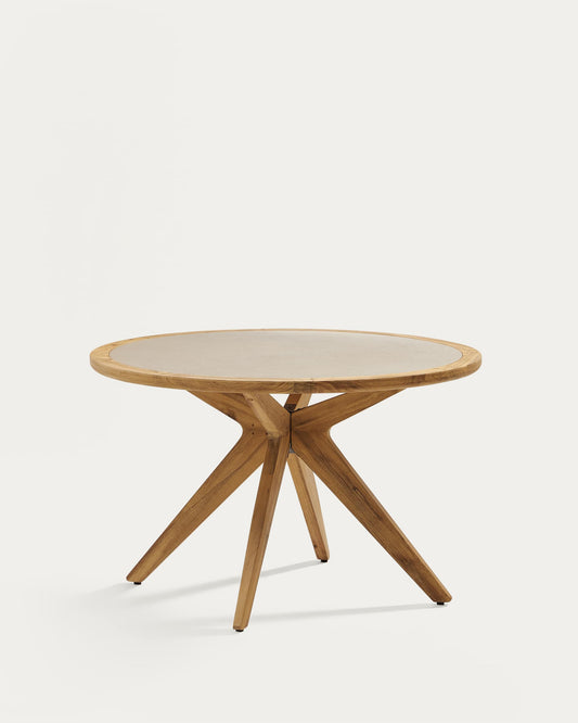 Tavolo rotondo Julieta in polycement beige e legno massiccio di acacia Ø 120 cm