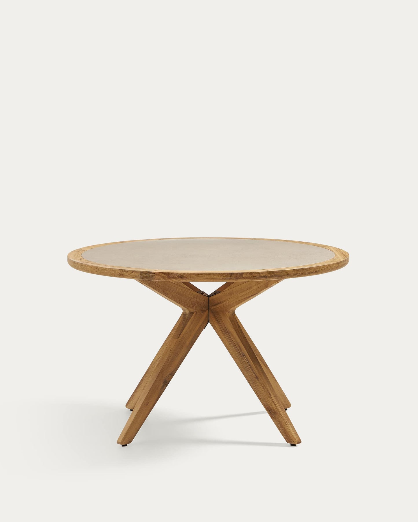 Tavolo rotondo Julieta in polycement beige e legno massiccio di acacia Ø 120 cm